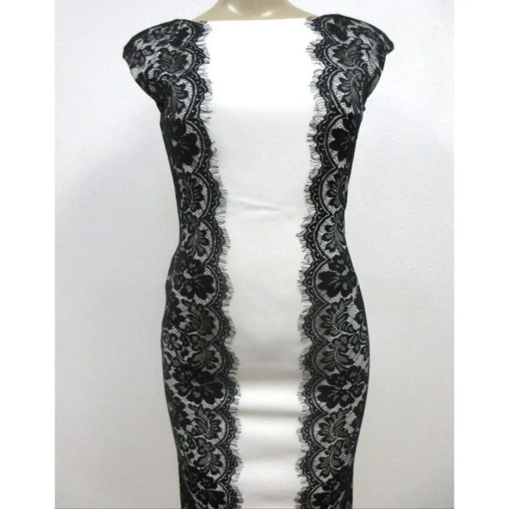NWT White House Black Market White & Black Lace-Up Sleeveless Dress Size 6
